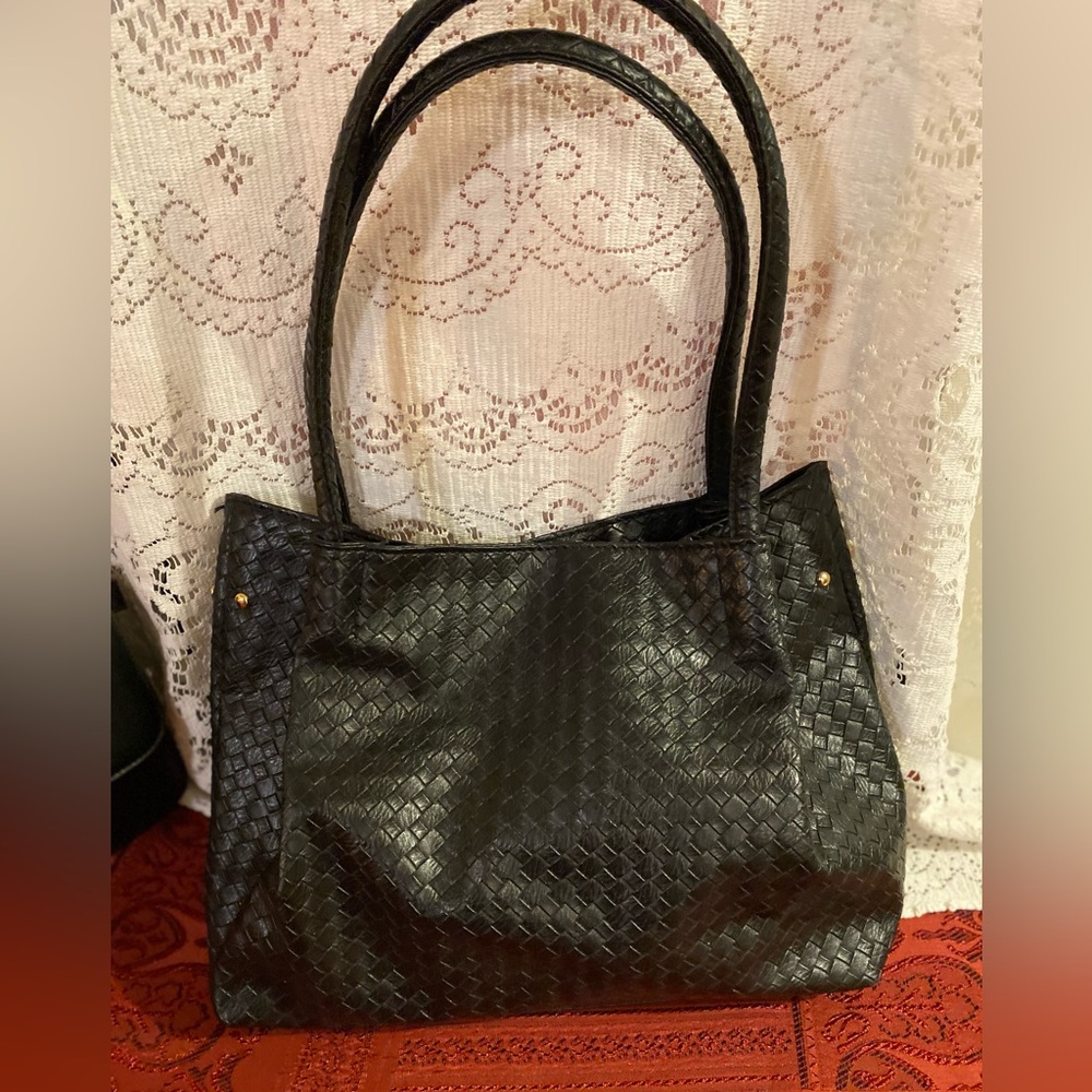 My Accessories London woven shoulder tote. Black soft & slouchy bag. Like new.